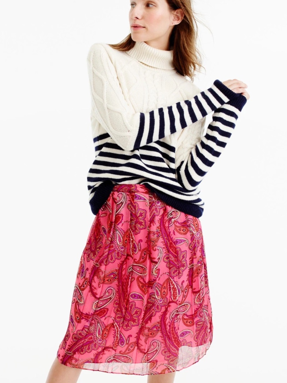 J.Crew Silk Paisley Pleated Skirt Size 4